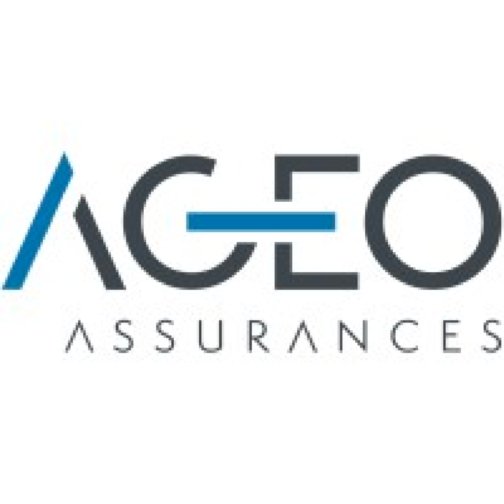 Logo "ageo" ecrit en bleu foncé et bleu claire avec en dessous écrit "assurances"