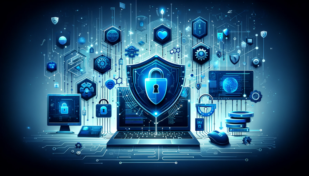 On peut voir pleins d'ordinateurs et au milieu un gros cadenas bleu