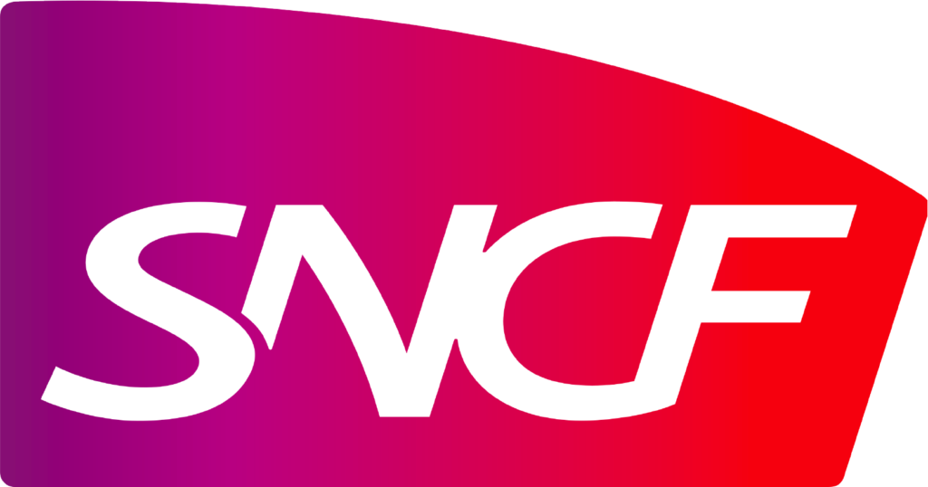 couleur degradé du violet au rouge avec en blanc "sncf"